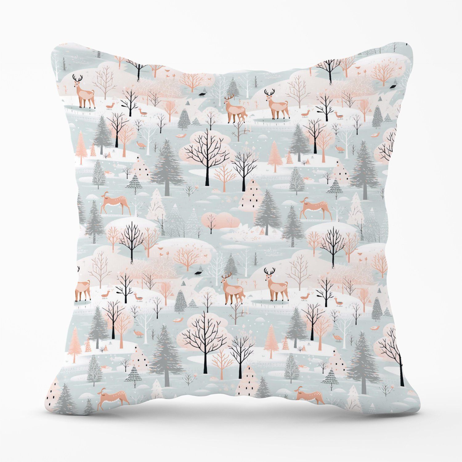 Warren Reed - Designer Whimsical Christmas Winter Wonderland Outdoor Cushion in Blue
