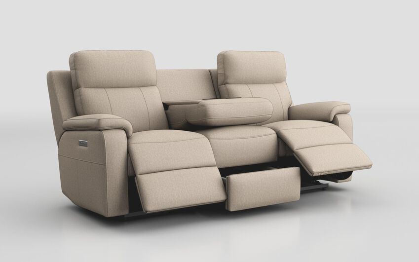 Brown Fabric Calboli 3 Seater Power Recliner Sofa with Power Head Tilt & Table