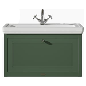 Bayswater Hartleigh Hunter Green Traditional Wall Hung Vanity Unit & 1 Tap Hole Traditional Recessed Basin - 800mm