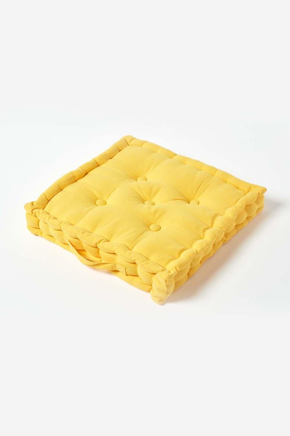 Homescapes Plain Cotton Floor Cushion in Yellow