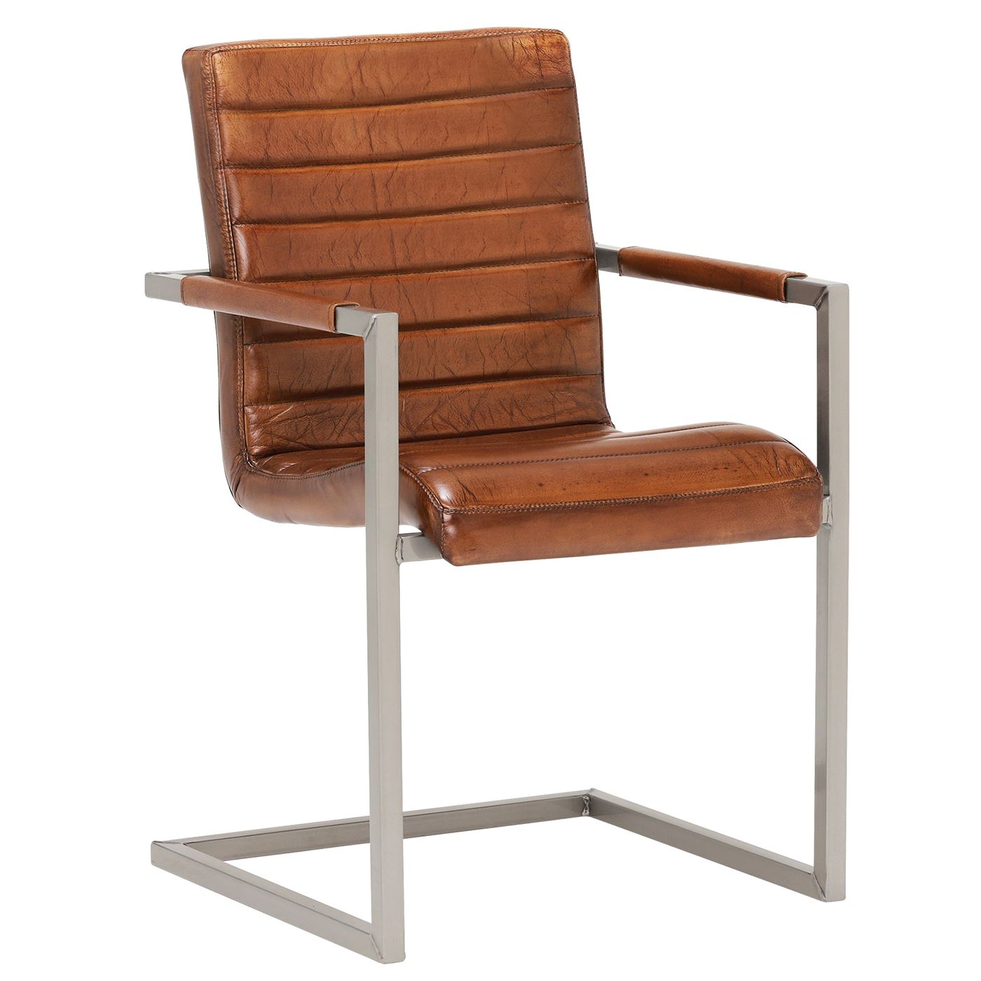 Brutus Striped Vintage Dining Chair - Brown - Leather - W55 x D63 x H87cm - Barker & Stonehouse