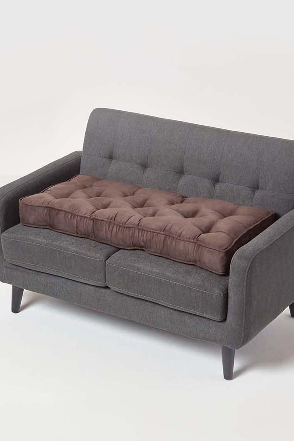 Homescapes Faux Suede 2 Seater Booster Cushion in Chocolate