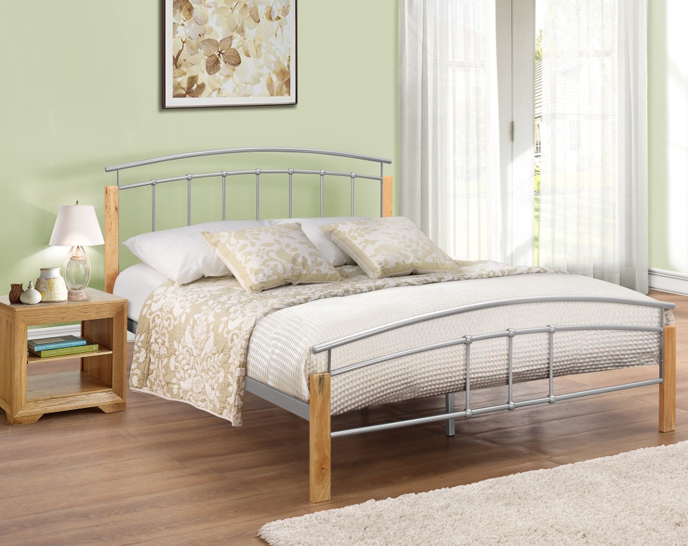 Wooden and Metal Bed Frame 4ft Small Double Tetras Beech Finish