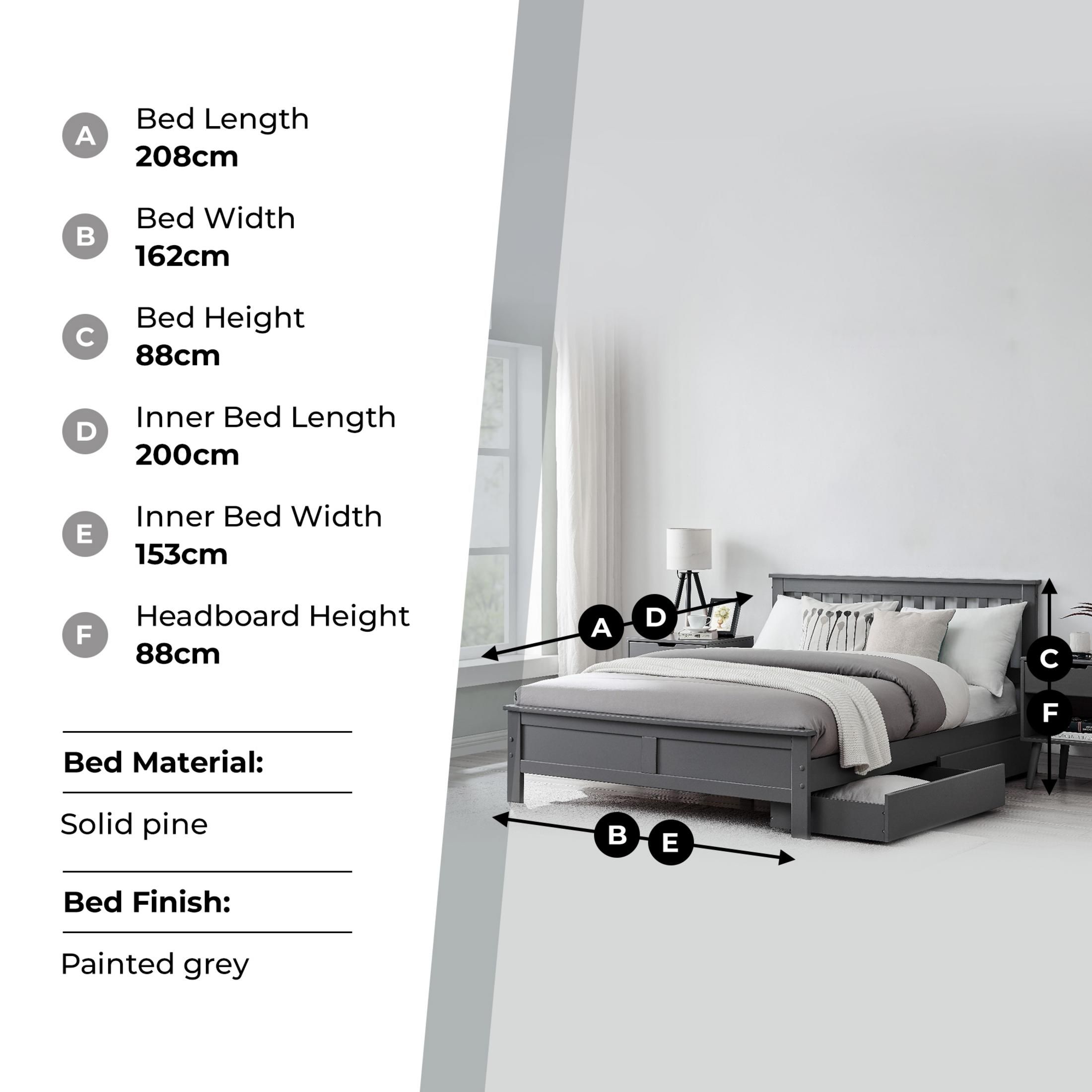 FurnitureboxUK Azure Grey Wooden Solid Pine Quality Double Bed Frame (Double Bed Frame Only) Modern Simple Design 6