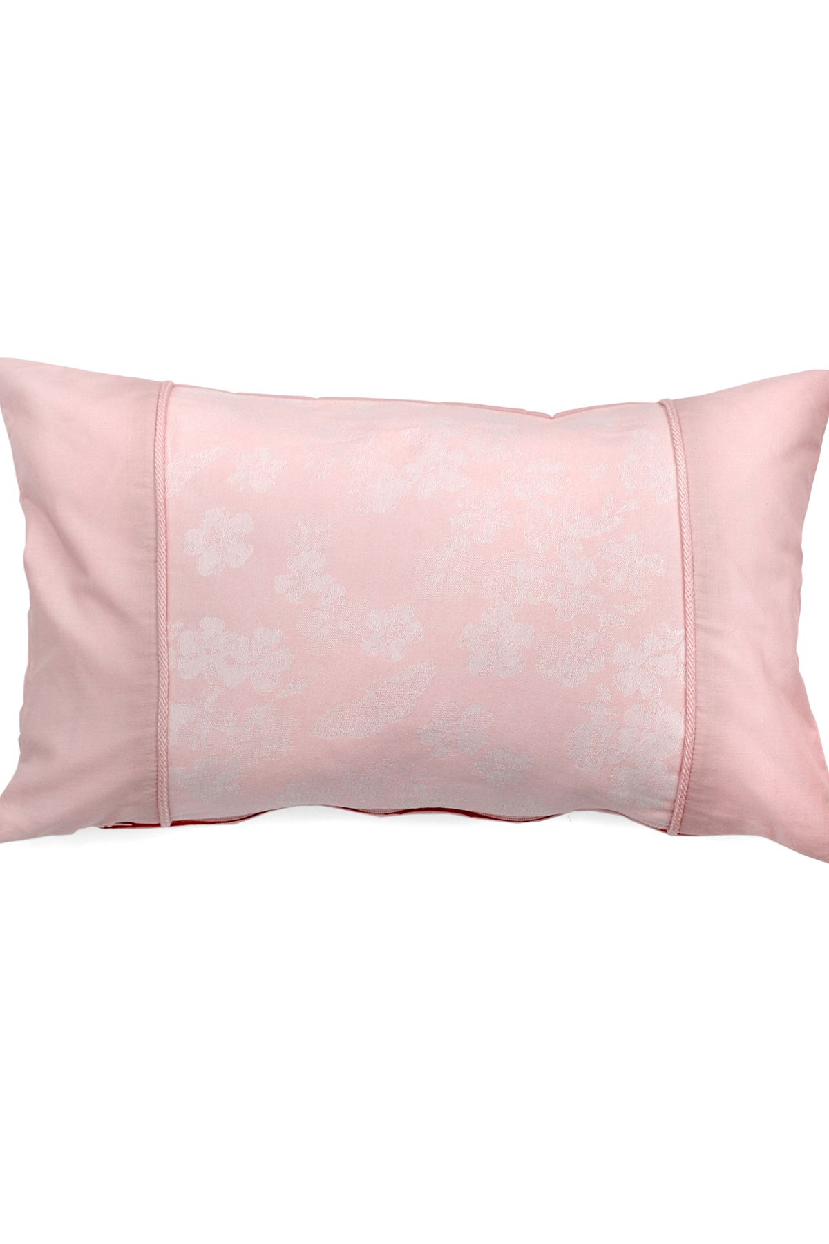 Dreams & Drapes 'Blossom' Woven Jacquard Floral Filled Rectangular Cushion in Light Pink