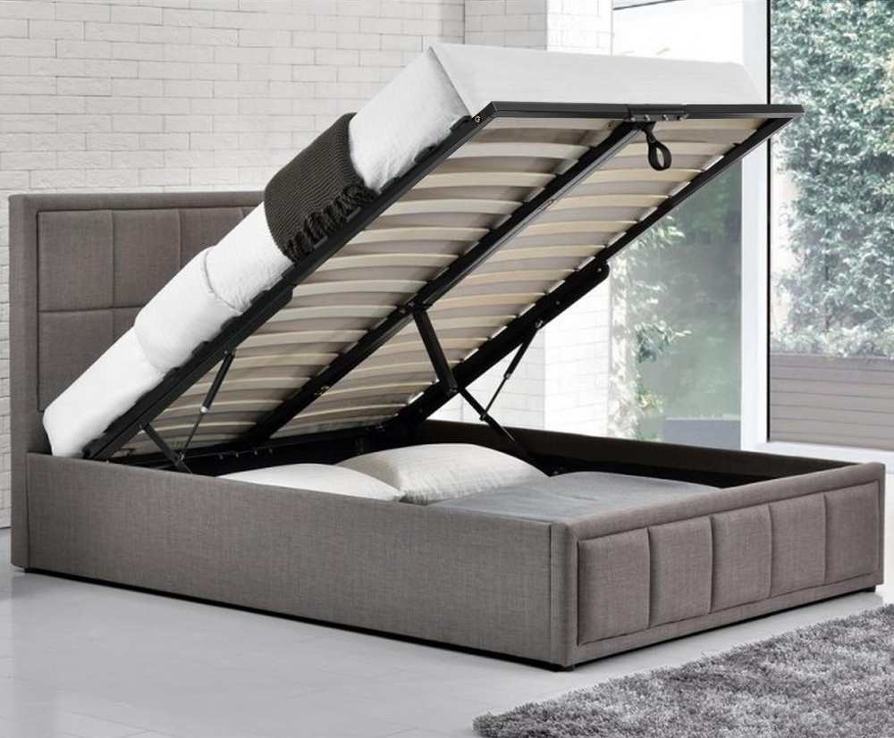 Hannover Grey Upholstered Fabric Ottoman Storage Bed Frame - 4ft Small Double