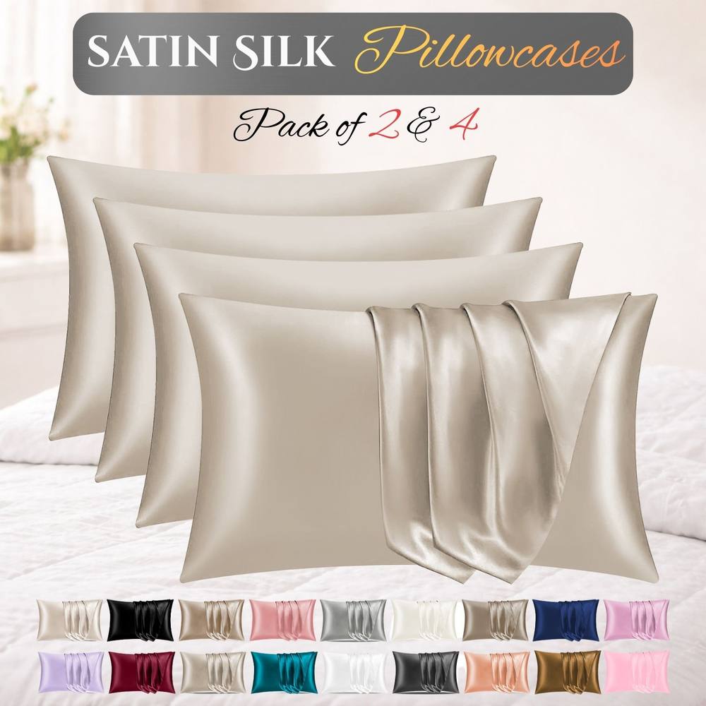Grace Satin Silk Pillow Cases Pack of 4 Super Soft Smooth Pillow Covers in Taupe