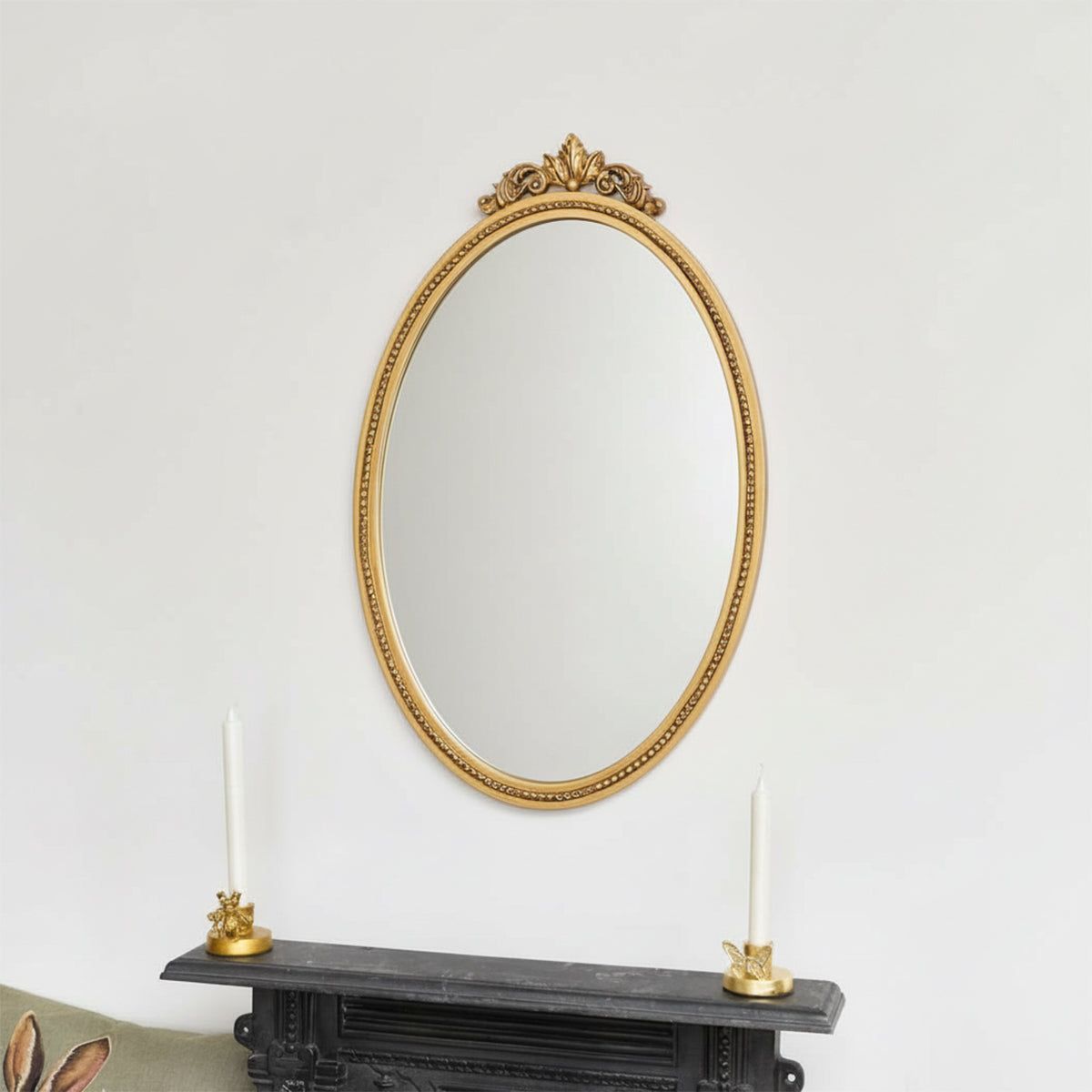 Melody Maison Large Oval Ornate Edge Gold Mirror 80cm X 50cm