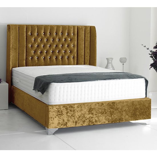 Alexandria Plush Velvet Upholstered Small Double Bed In Mustard