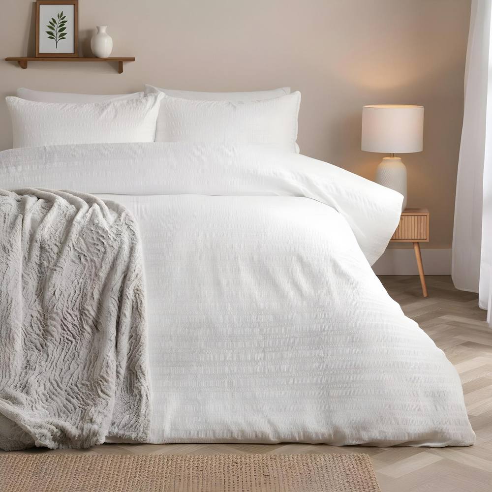 OHS Embossed Bedding Set Textured Duvet Cover with Pillowcase in White