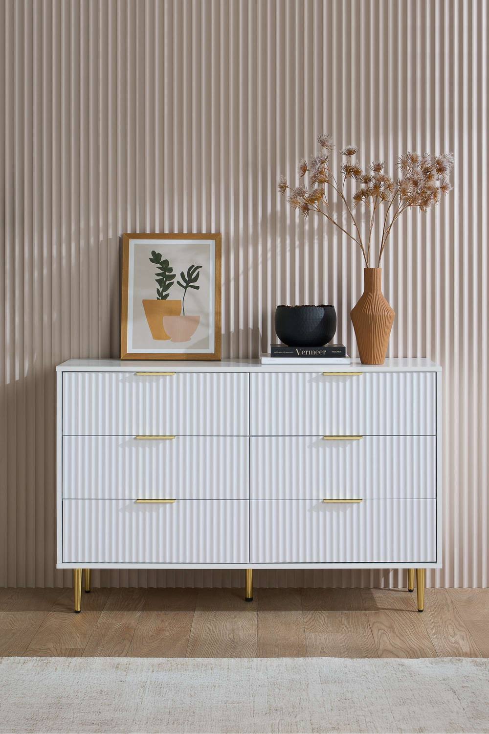 Birlea Zaza White 6 Drawer Chest Fluted Bedroom Storage