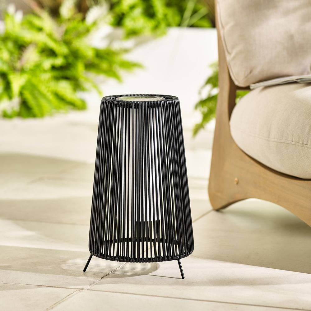 FurnitureboxUK Naples Black Rattan Solar Outdoor Lantern