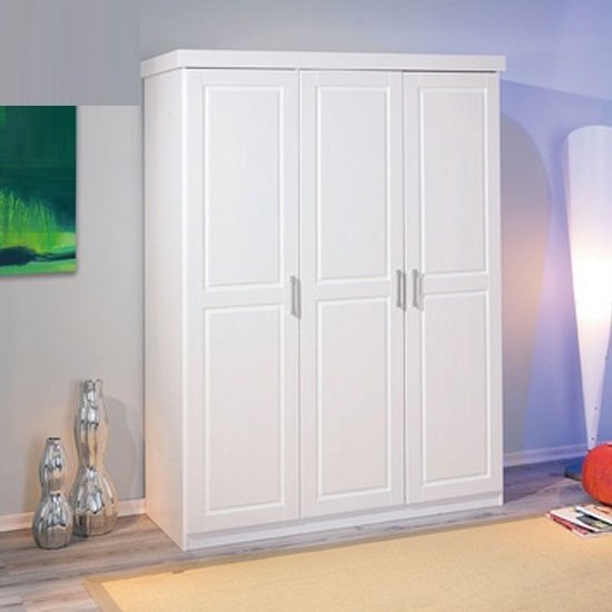 Magnus Pine Wooden Wardrobe In White With 3 Doors