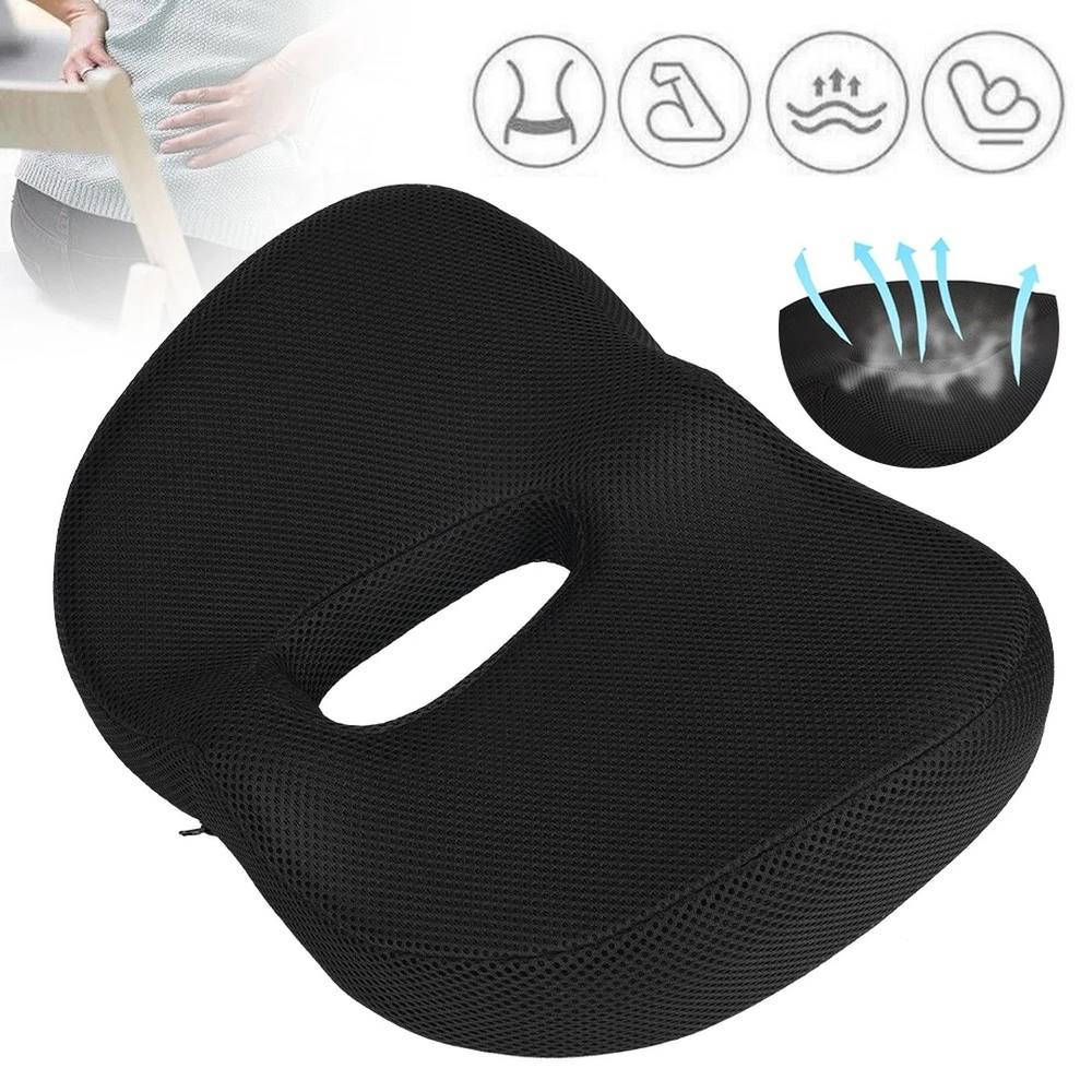 NESTLUNE Memory Foam Seat Cushion Relieves Tailbone Hip Sciatica Pain in Black