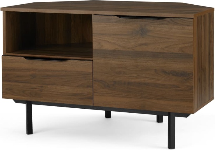 Damien Corner TV Stand, Walnut & Black