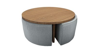Woody Coffee Table and Nesting Stool Set in Cirrus Smart Slubby Cotton - sofa.com