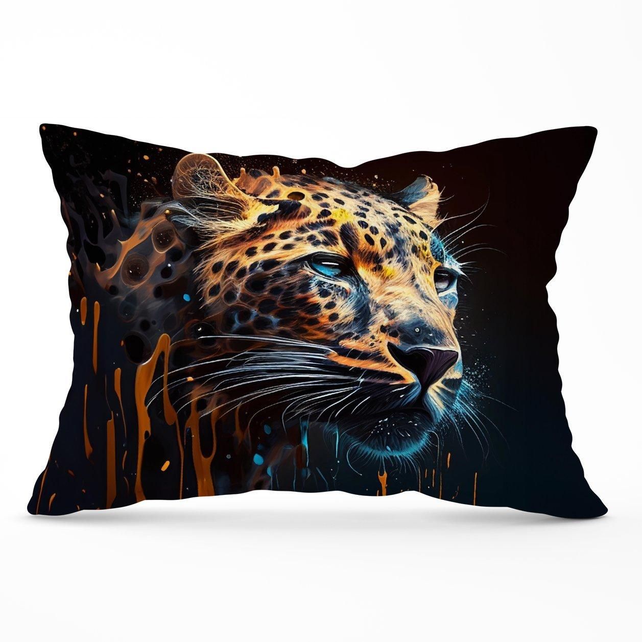 Warren Reed - Designer Leapoard Face Splashart On Dark Background Cushions in Yellow