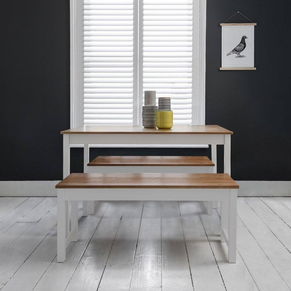 Nöa and Nani Annika Dining Table with 2 Benches Dining Set in Natural Pine & White