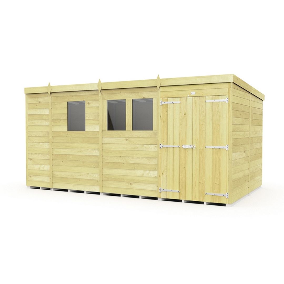Buttercup Farm 13 x 8 Feet Pent Shed - Double Door W/ Windows - L231 x W387 x H201 cm in Brown