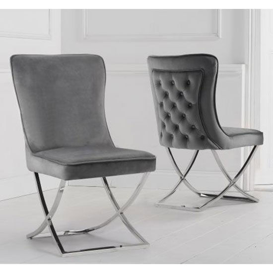 Gabriella Grey Velvet Dining Chairs In A Pair