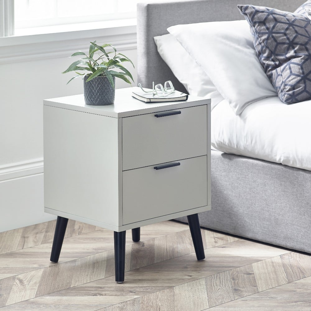 Alba – 2-Drawer Bedside Table – Silk Grey – Lacquered MDF - Happy Beds