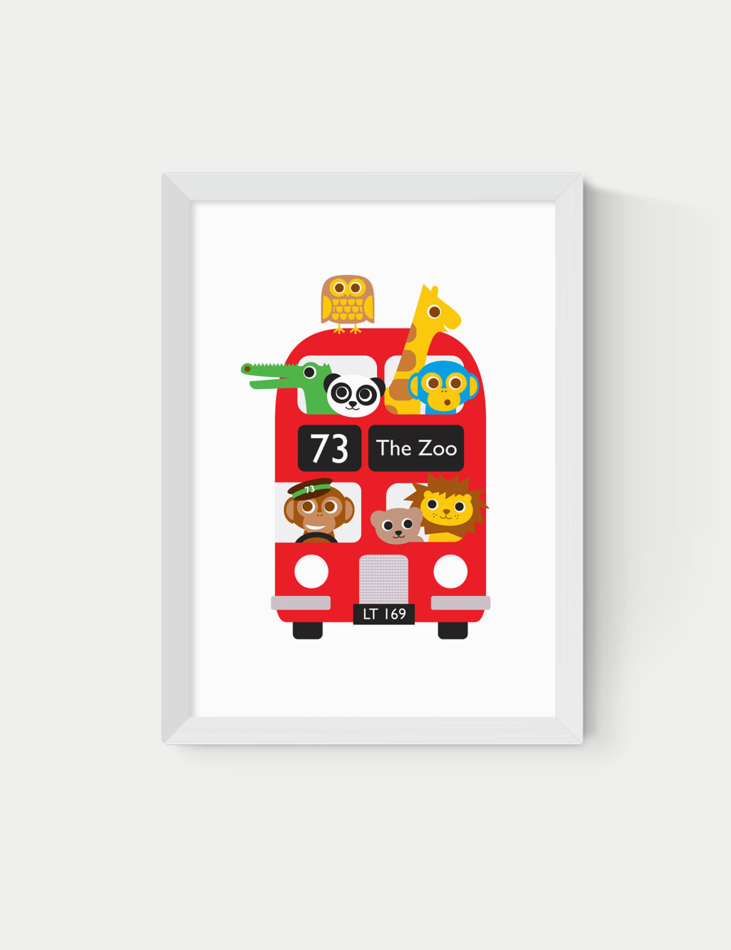 East End Prints London Bus Zoo Framed Art White