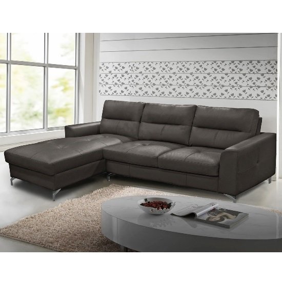 Healy Left Corner Sofa In Grey Faux Leather With Chrome Legs
