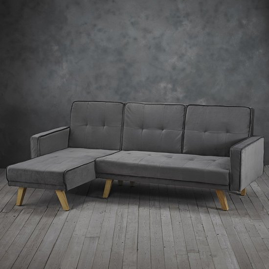 Cornis Corner Sofa Bed In Grey Fabric With Wooden Legs