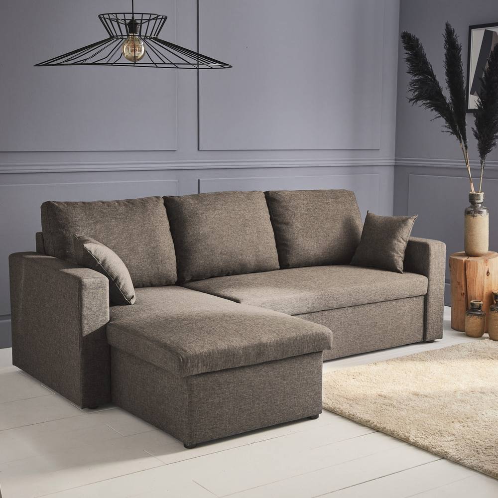 sweeek 3-seater Reversible Corner Sofa Bed With Storage in Taupe