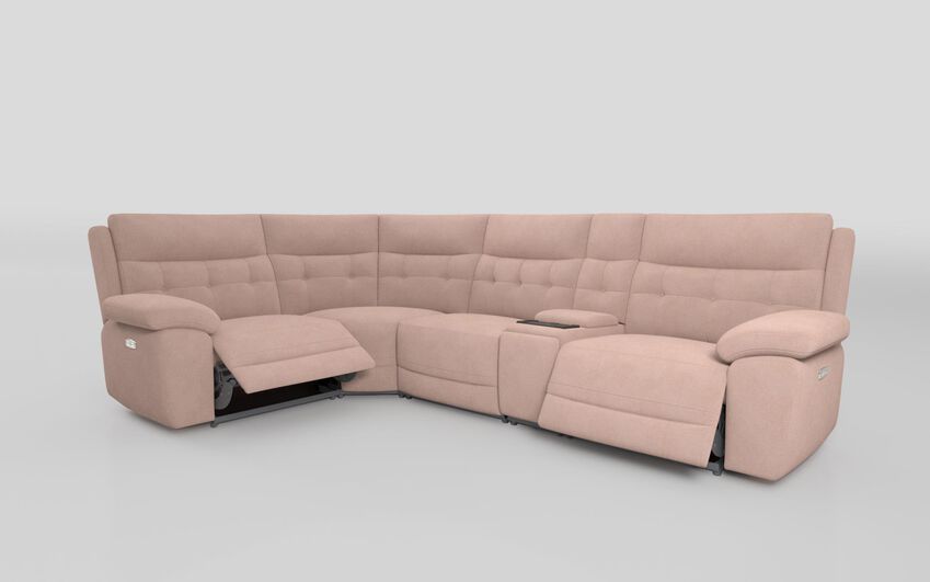 Pink Fabric Belford 1 Corner 3 Power Recliner Sofa with Media Console