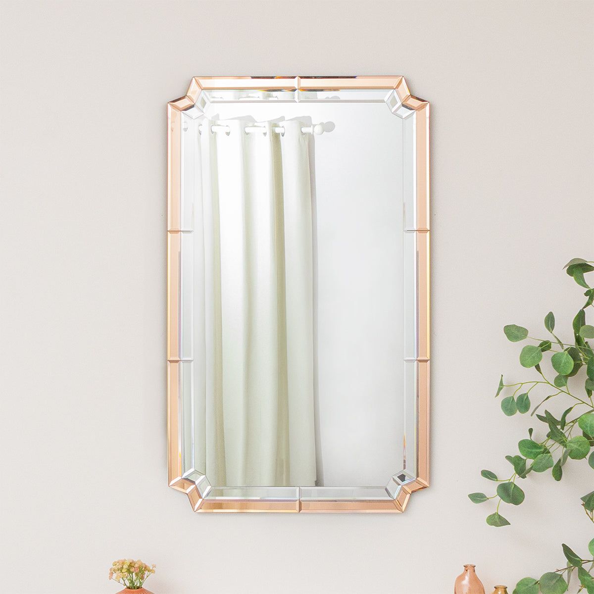 Melody Maison Rectangle Pink Glass Art Deco Wall Mirror 60cm X 100cm in Dark Pink