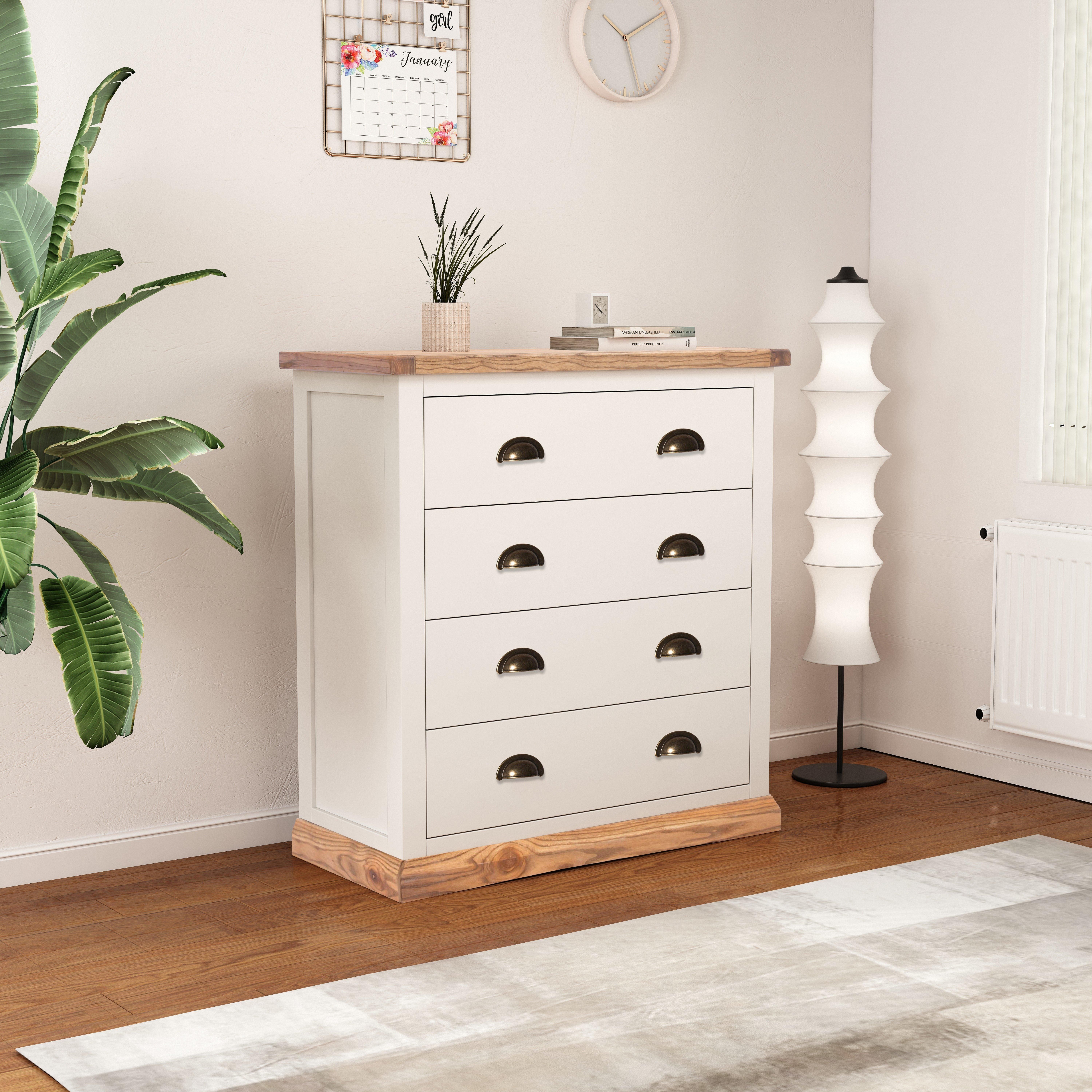 Cabinet Bits Tropea 4 Drawer Chest of Drawers Brass Cup Handle in Off-White