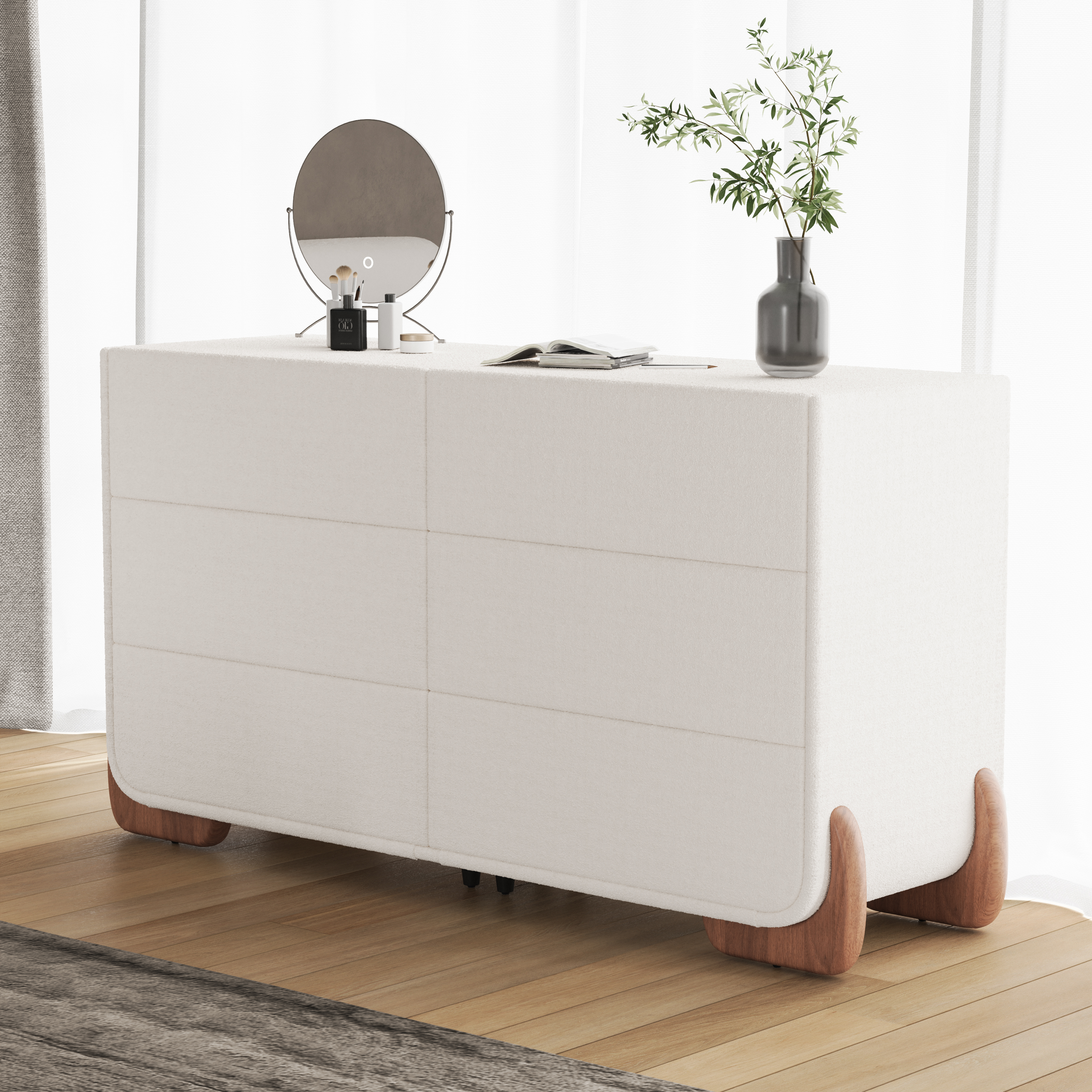 Boucle Curva 1600 mm White 6 Drawer Smart Dresser Chest