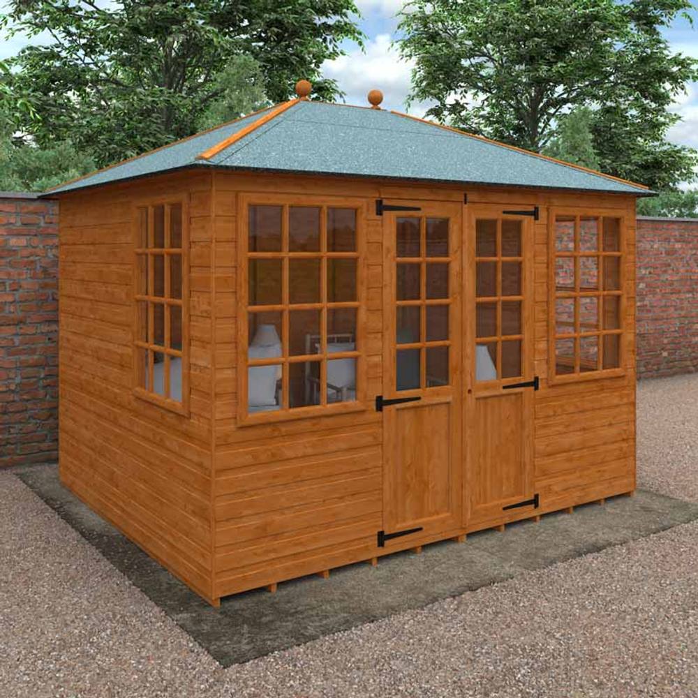 Buttercup Farm 10 x 8 Feet Georgian Pyramid 12mm Shed - Solid Wood/Softwood/Pine in Burnt Orange 4