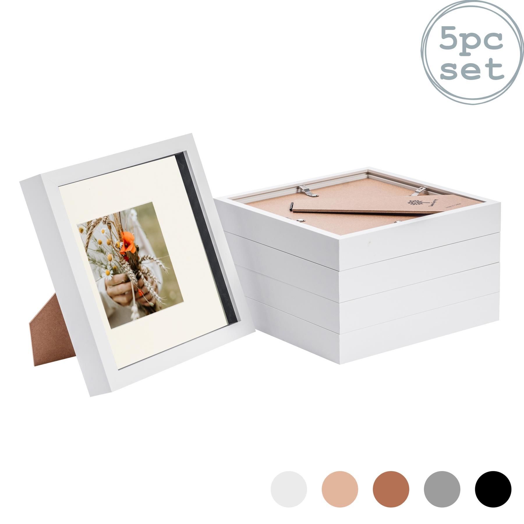 Nicola Spring 3D Box Photo Frames - 8 x 8" with 4 x 4" Mount - White Mount - Pack of 5
