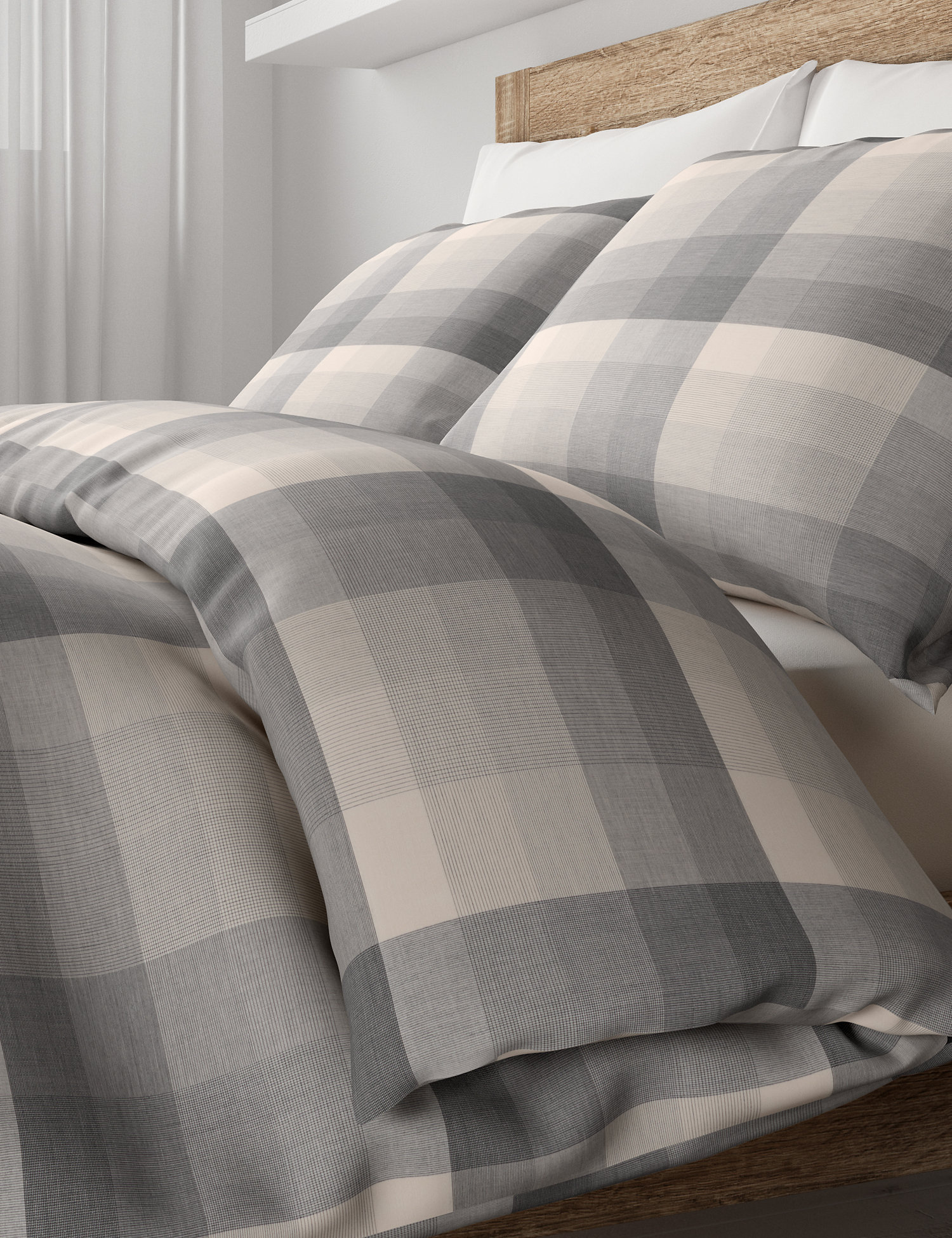 M&S Pure Cotton Checked Bedding Set