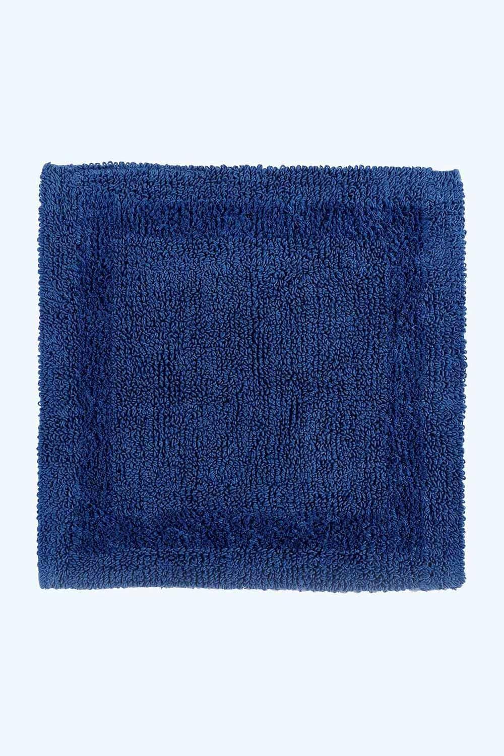 Homescapes Luxury Square Bath Mat 1600GSM 100% Cotton Reversible Shower Mat, 50cm in Navy