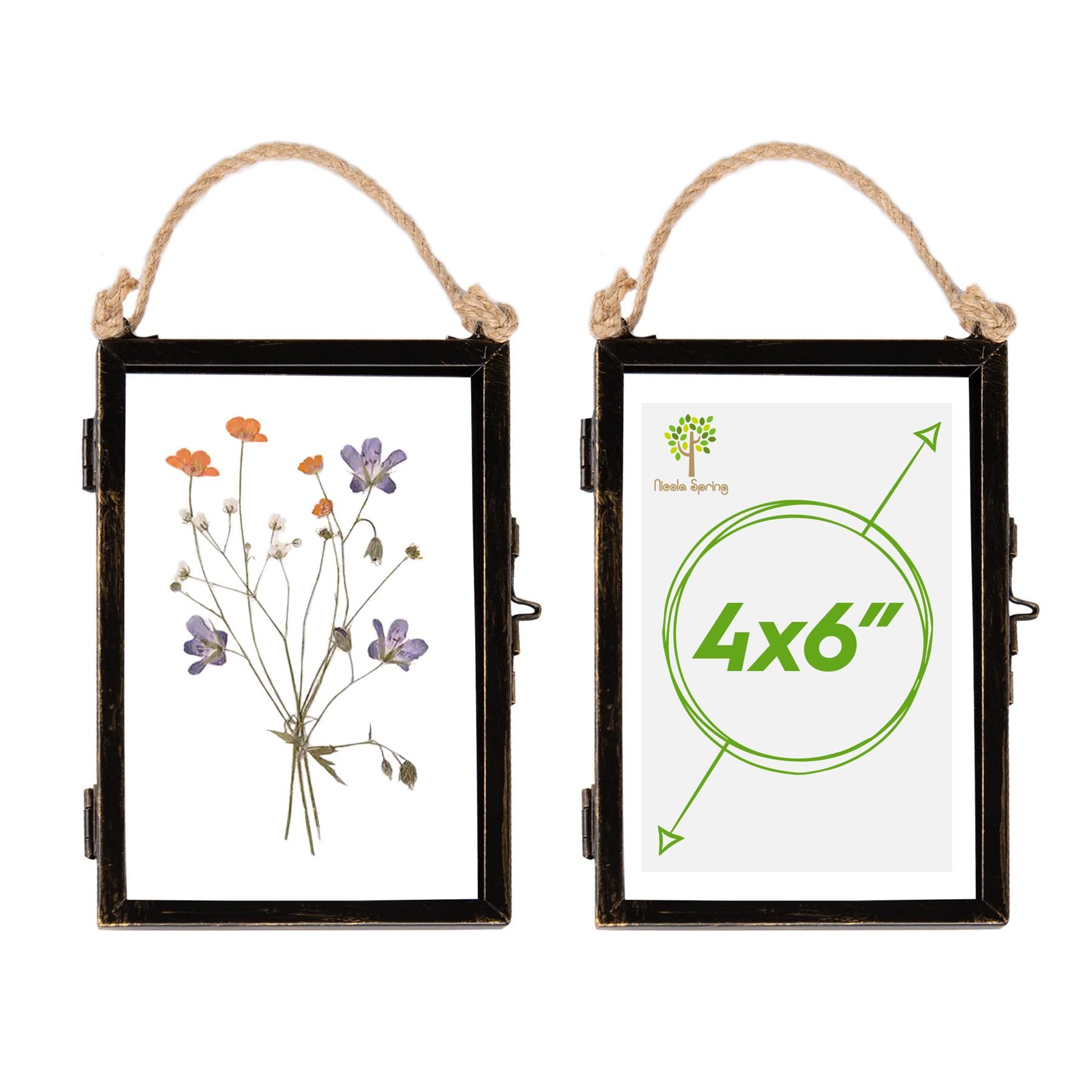 Nicola Spring 2x Hanging Metal Photo Frames - 4" x 6" - Black - Picture Frame Wall Mounted Frame with Rope