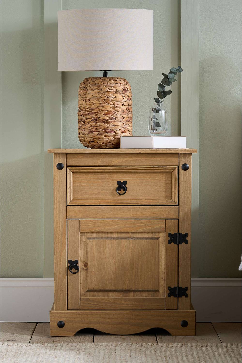 Birlea Corona Large 1 Door 1 Drawer Bedside Cabinet Bedside Mexican Chest in Natural