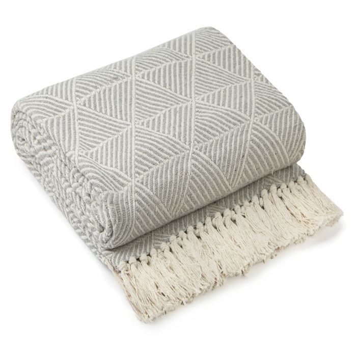 New Edge Blinds Geo Diamond Collection Cotton Throw in Grey