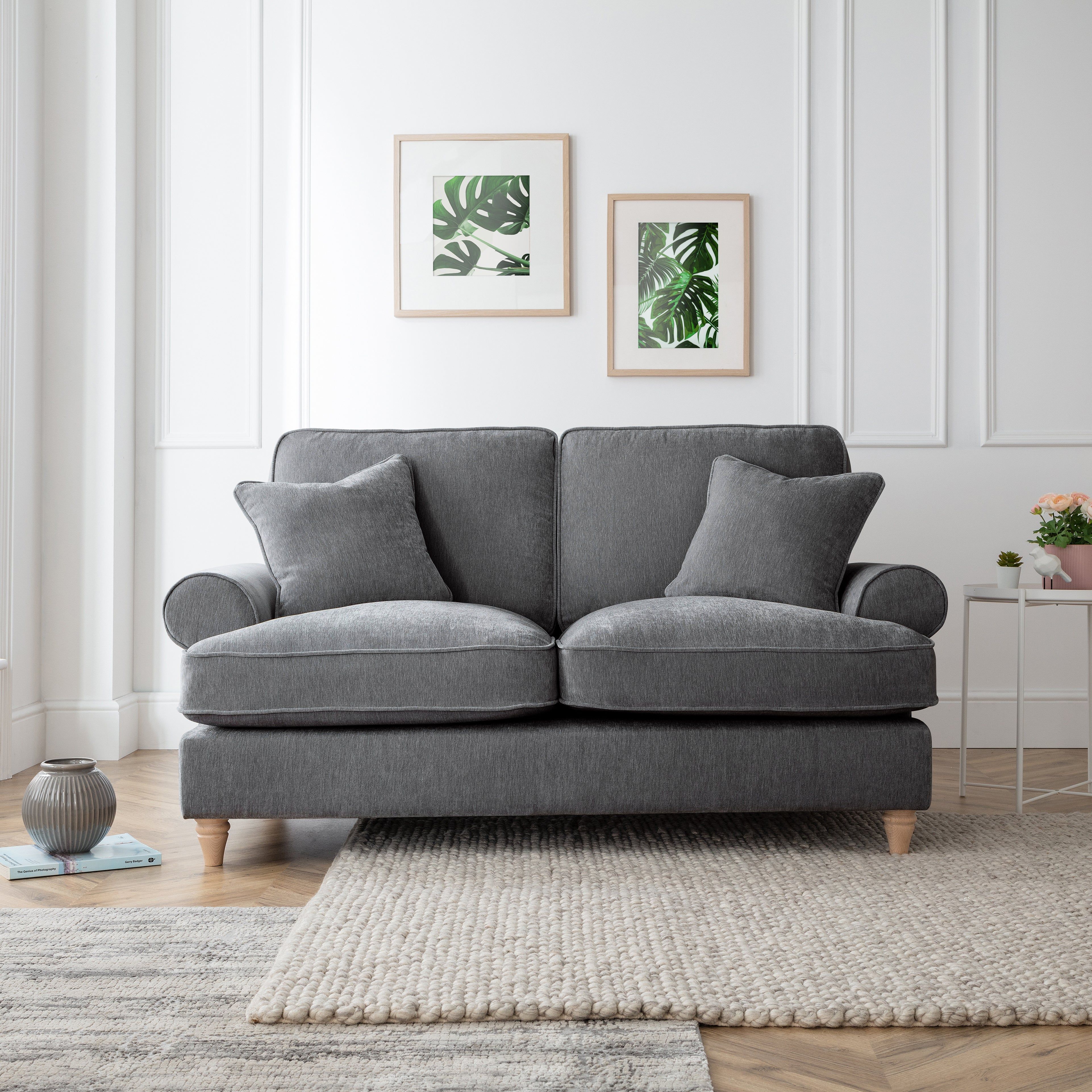 The Great Sofa Company Ezra 2 Seater Textured Velvet Sofa - Scroll Arm in Charcoal