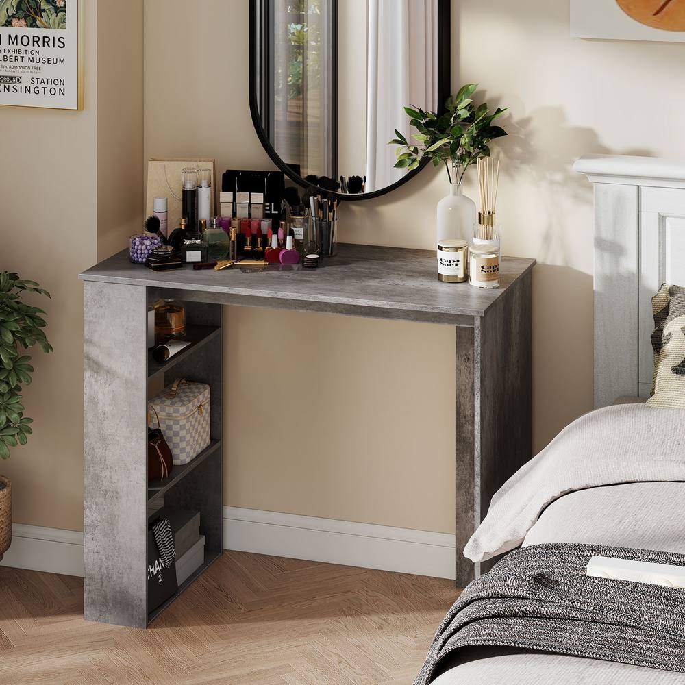 Costway Computer Desk 90cm Study Desk Wooden Writing Desk w/Bookshelf in Grey