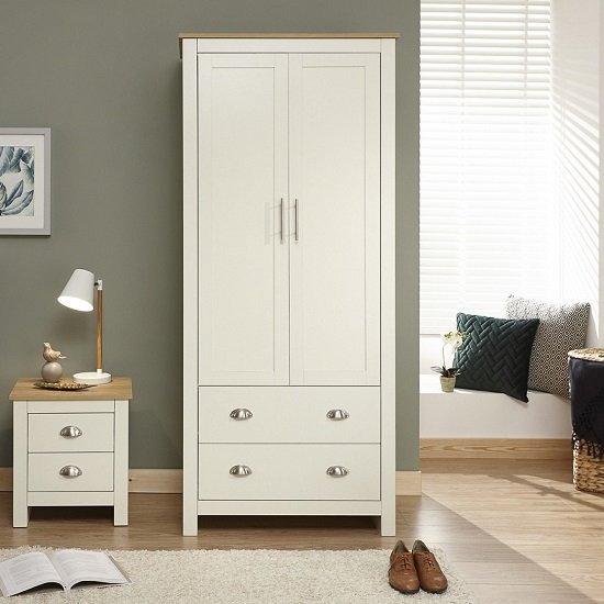 Crick Small Wardrobe In Cream With Oak Effect Top