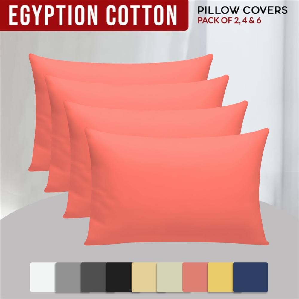 Grace 100% Egyptian Cotton 4 Pack Pillowcases with Envelope Closure in Coral