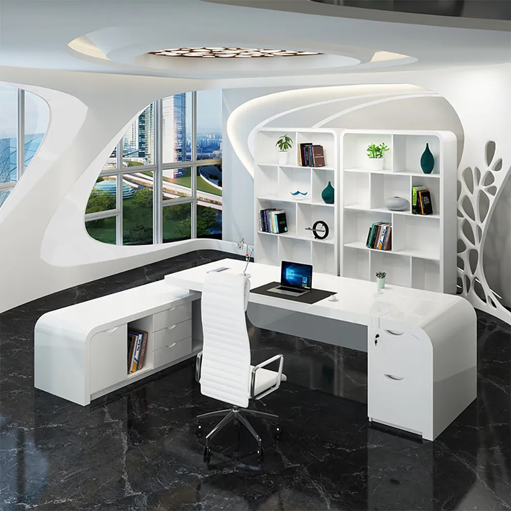 Chicent White L-shaped Modern Computer Desk with Cabinet & Ample Storage Left Hand Office Furniture  (1800mm)