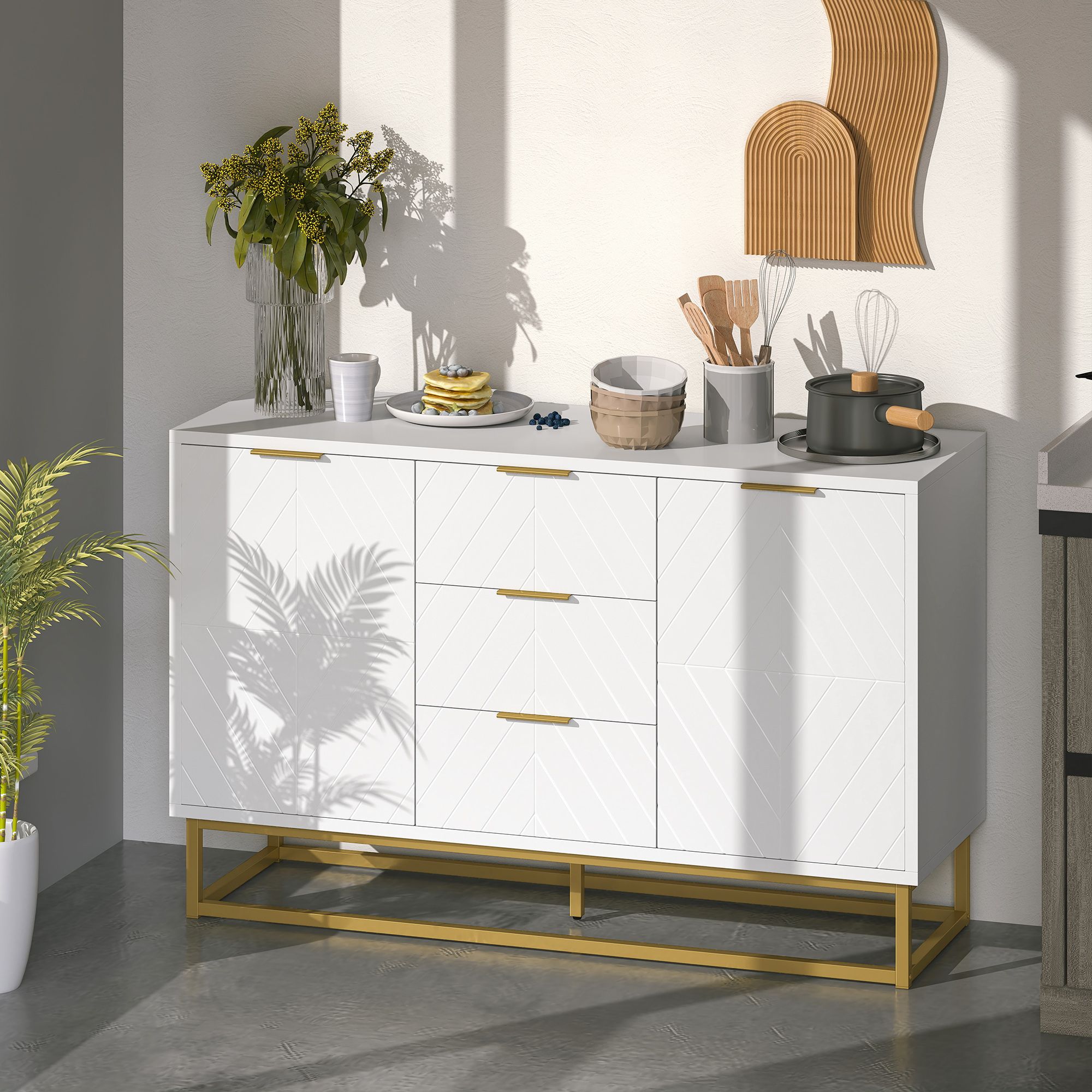 HOMCOM Sideboard Storage Cabinet with Adjustable Shelves in White