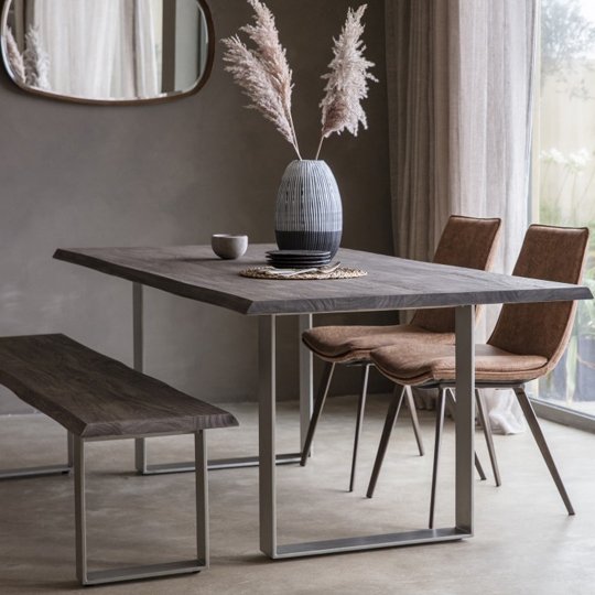 Huntington Wooden Dining Bench In Grey With Metal Stand