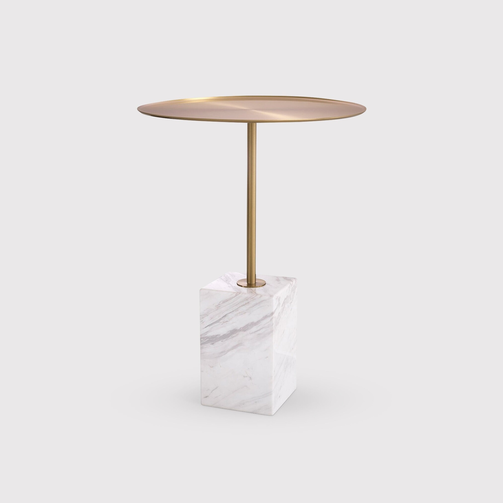 Eichholtz Cole Side Table Brushed Brass Finish White Marble, Round, Gold Metal | Barker & Stonehouse