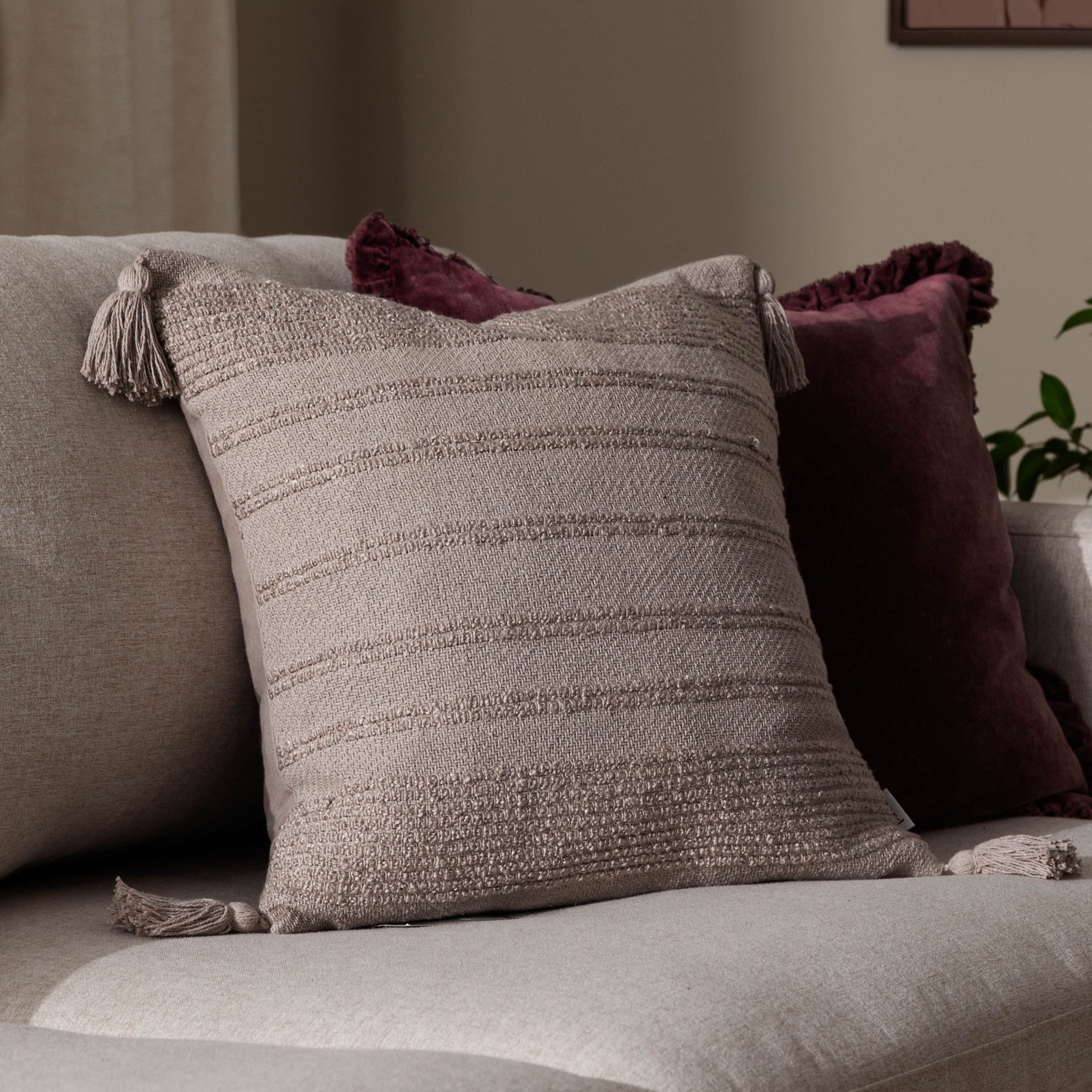 Yard Larch Woven Tasselled Cushion in Cream