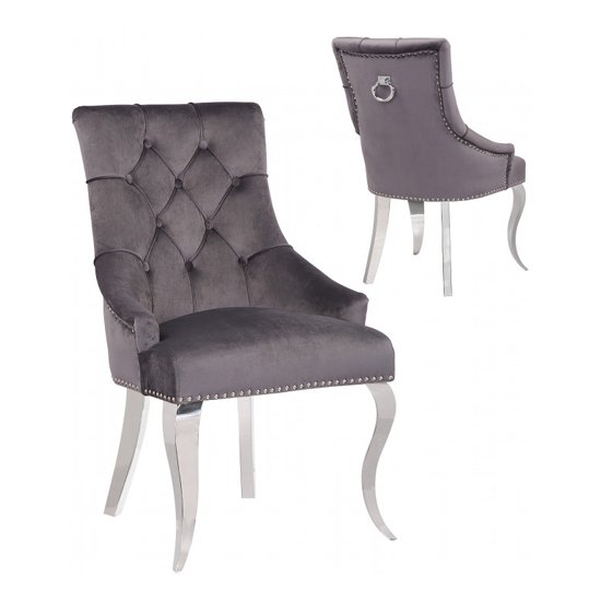 Angelo Grey Velvet Dining Chairs In Pair